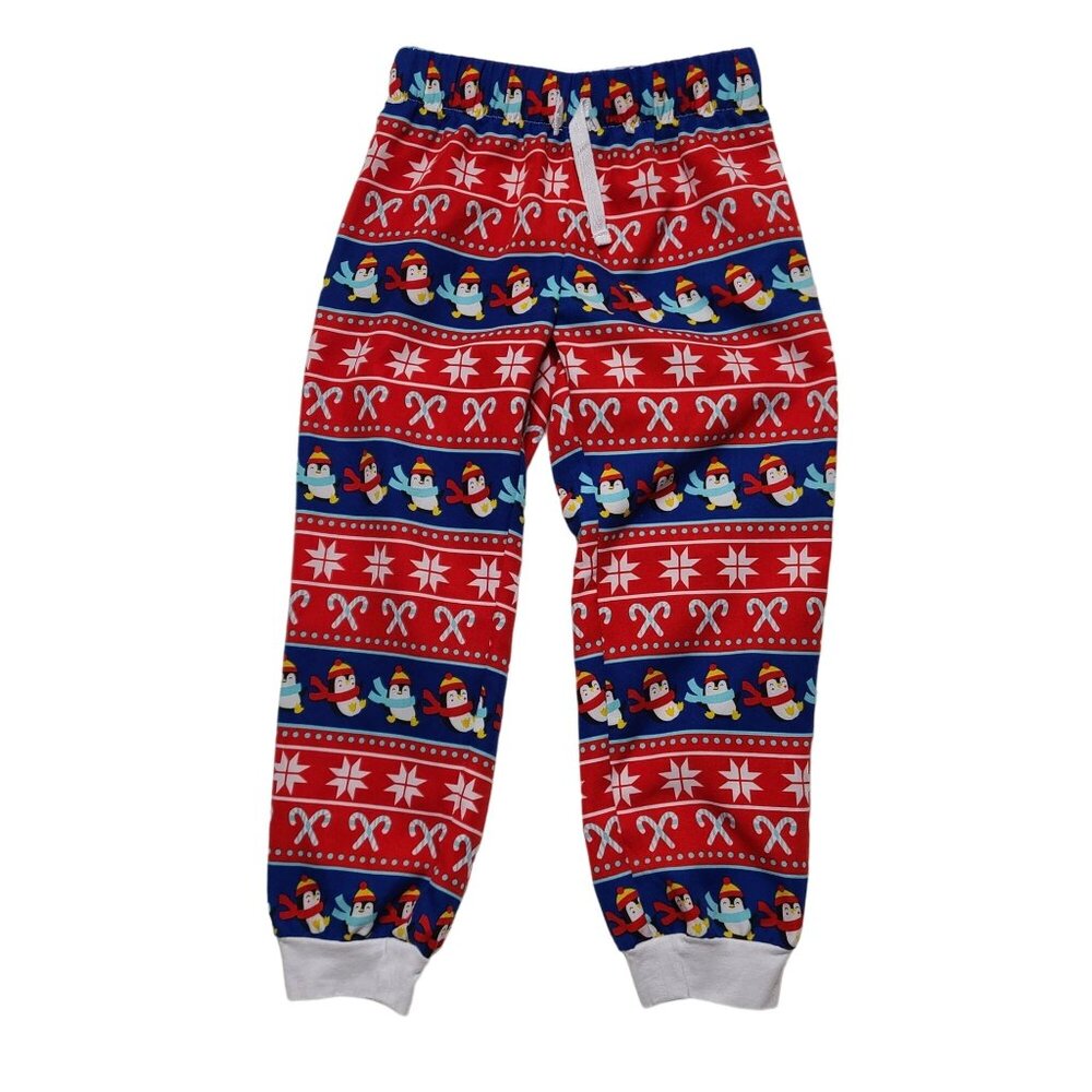 Holiday Home Kids Christmas Pajama Pants Size S 6-7 Penguins & Candy Canes Red